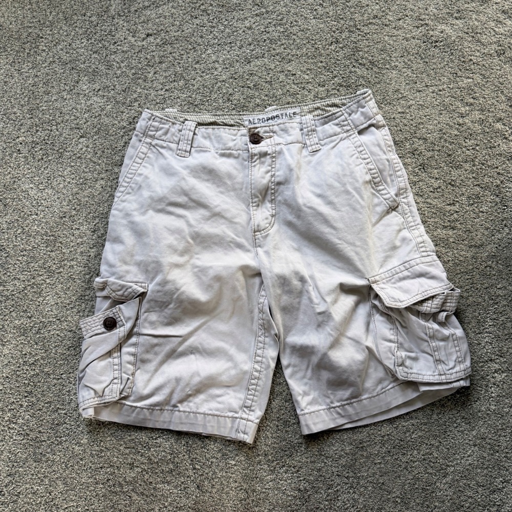 Y2K Aeropostale Mens Cargo Shorts Size 30 Light Khaki Tan Cotton Utility Pockets